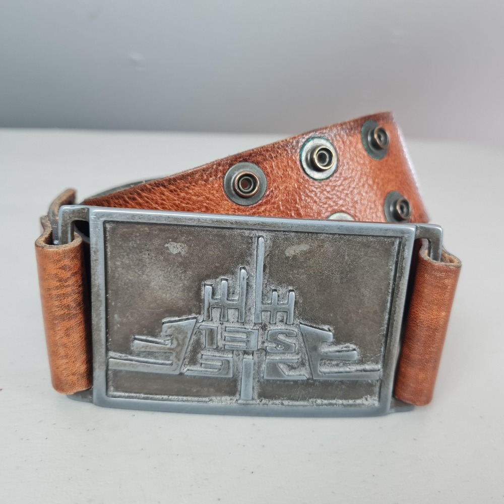 Vintage Diesel Belt Mens 38 Brown Leather Made In Italy Logo Buckle Snappi Belt